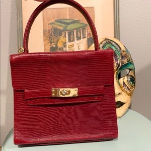 Ann Taylor// red snakeskin top handle purse